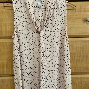 Halogen pale pink and black dot sleeveless blouse with tie XS